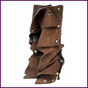 Knee High Stiletto Boots with Detachable Panel, Suede Leather, Size 8